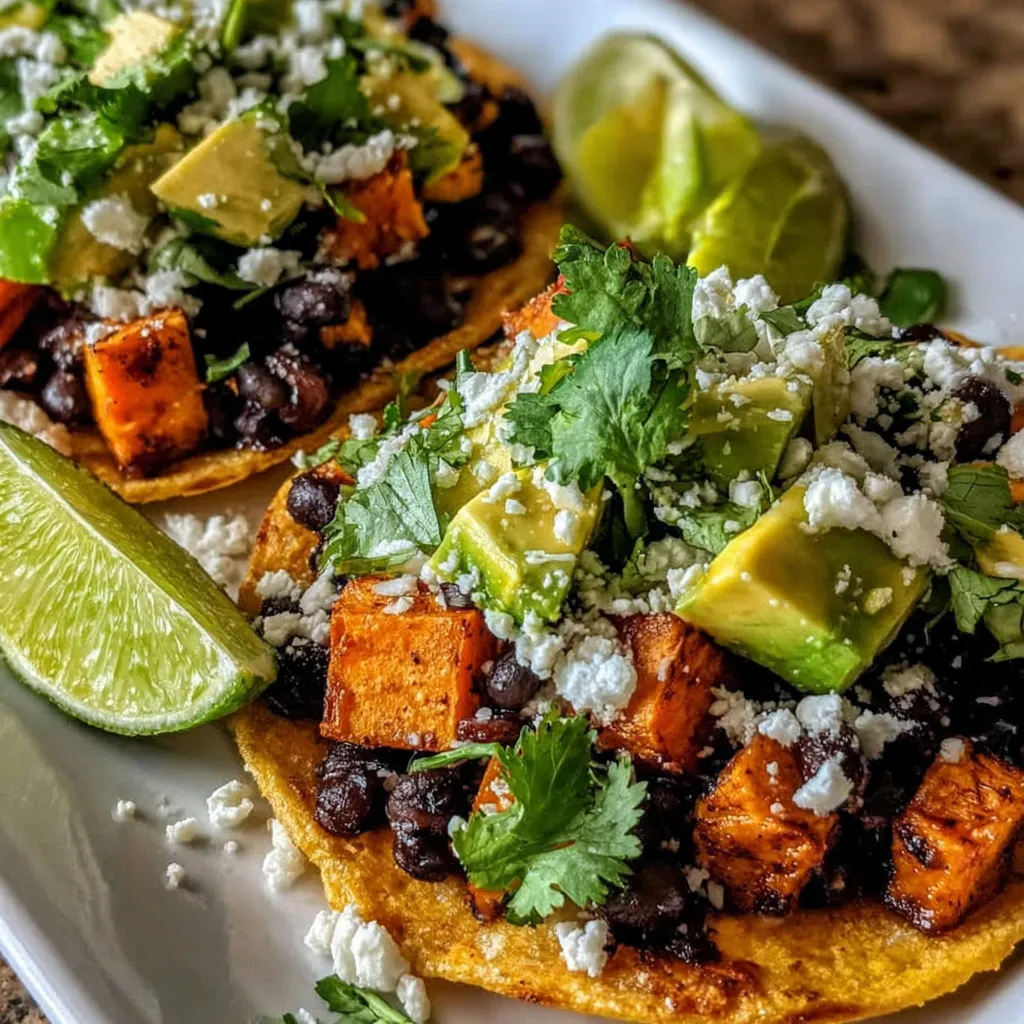 A plate of black bean sweet potato tostadas.