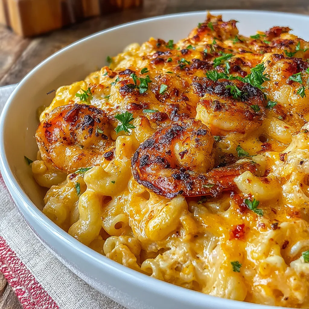 A bowl of Cajun Shrimp and Crab Mac and Cheese.