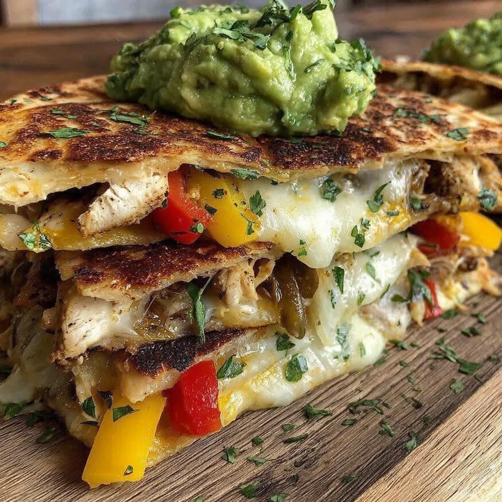 A stack of chicken fajita quesadillas.