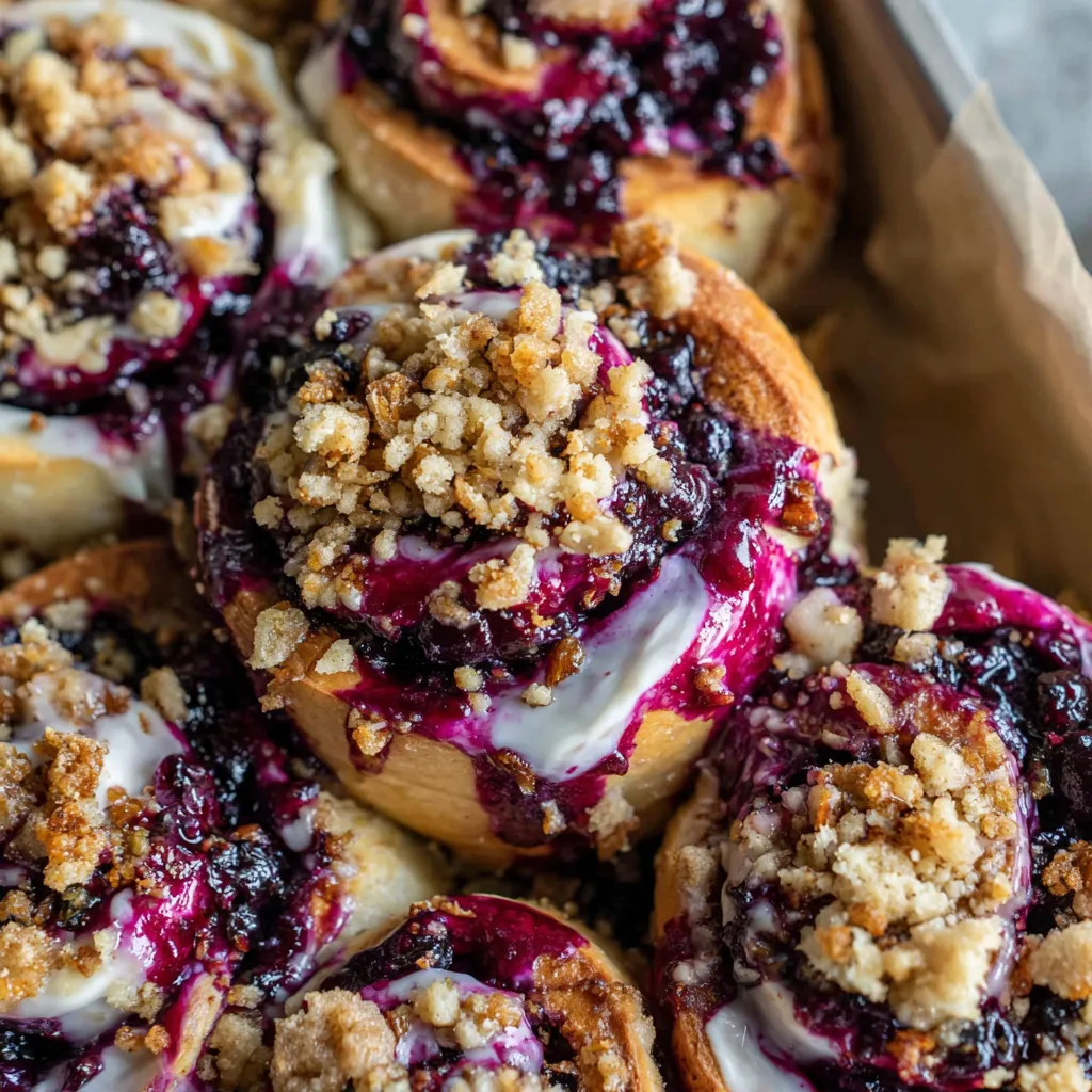 A box of blueberry cinnamon rolls.