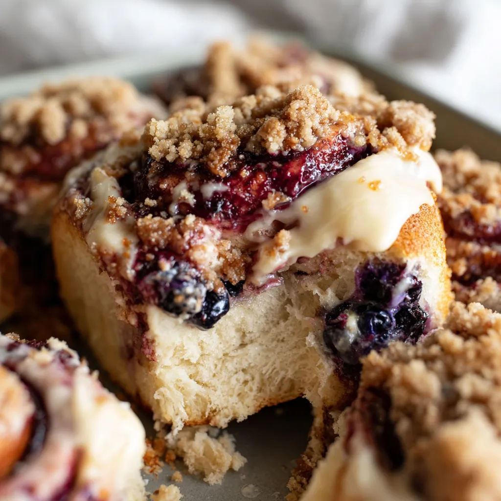 A plate of blueberry cinnamon rolls.