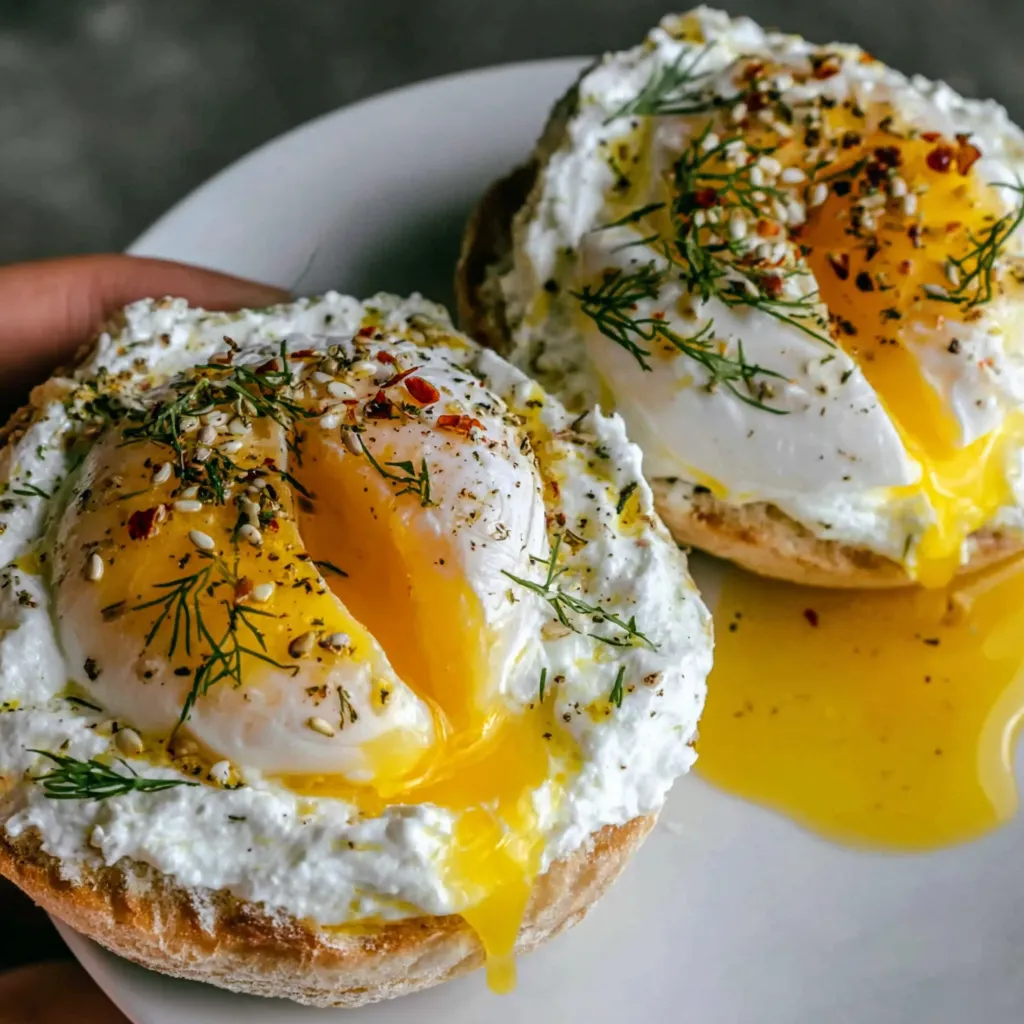 A plate of eggs benedict with a side of fried eggs.