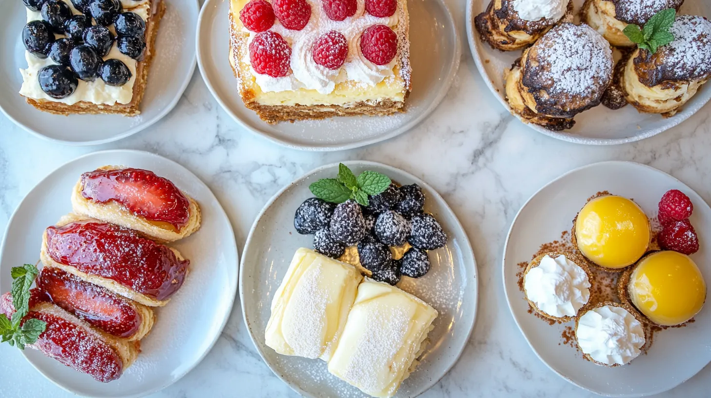 A table full of desserts.