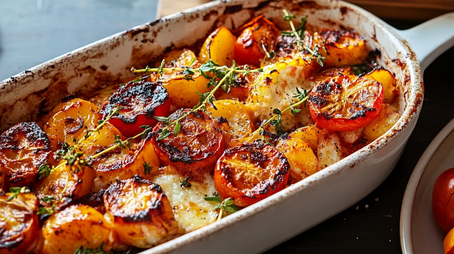 A dish of food with tomatoes and herbs.