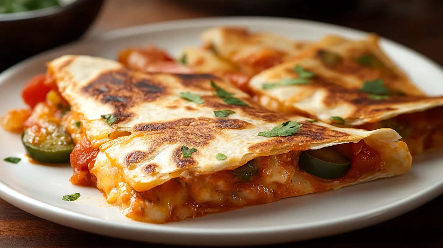 A plate of food with a burrito and a quesadilla.