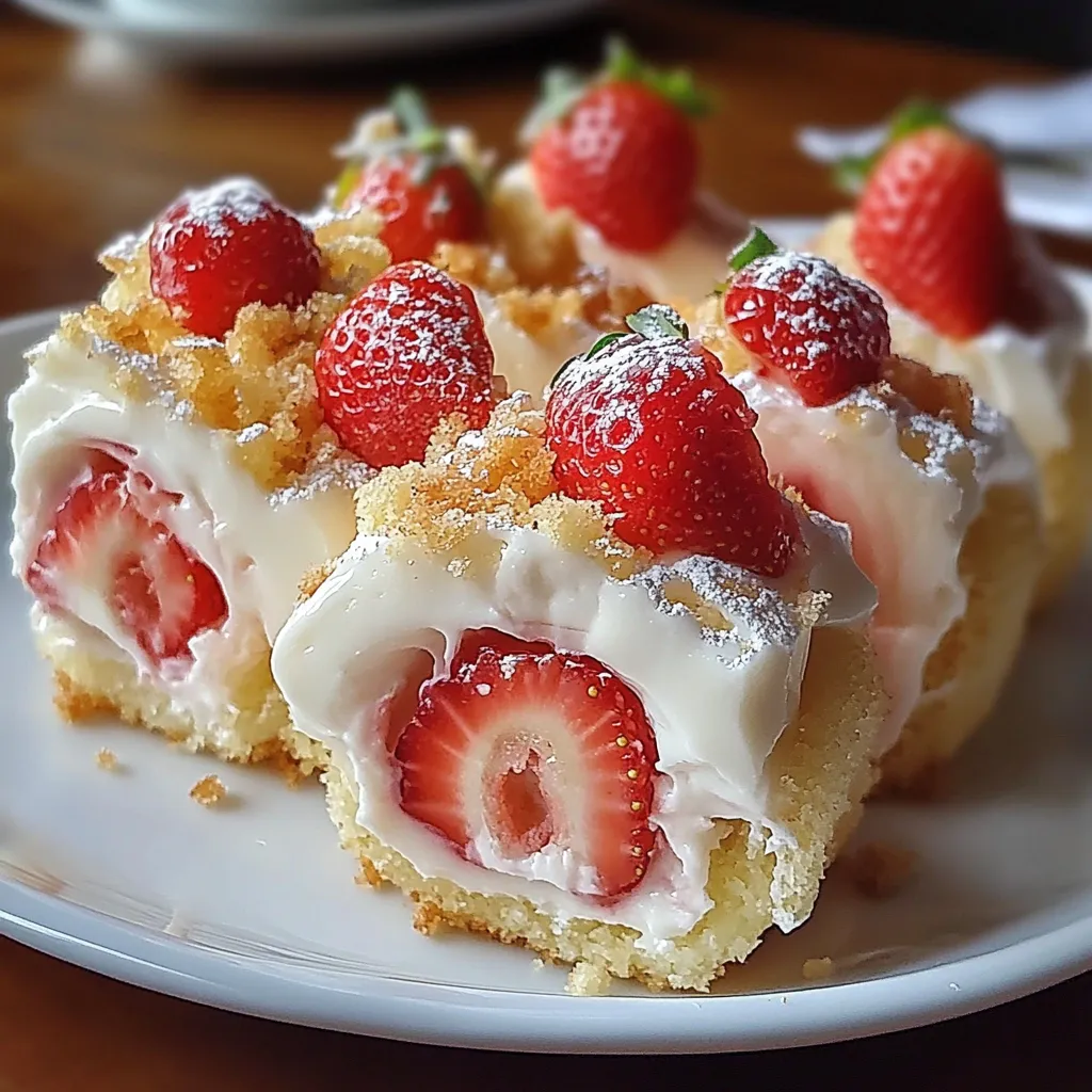 A slice of cake with strawberries on top.