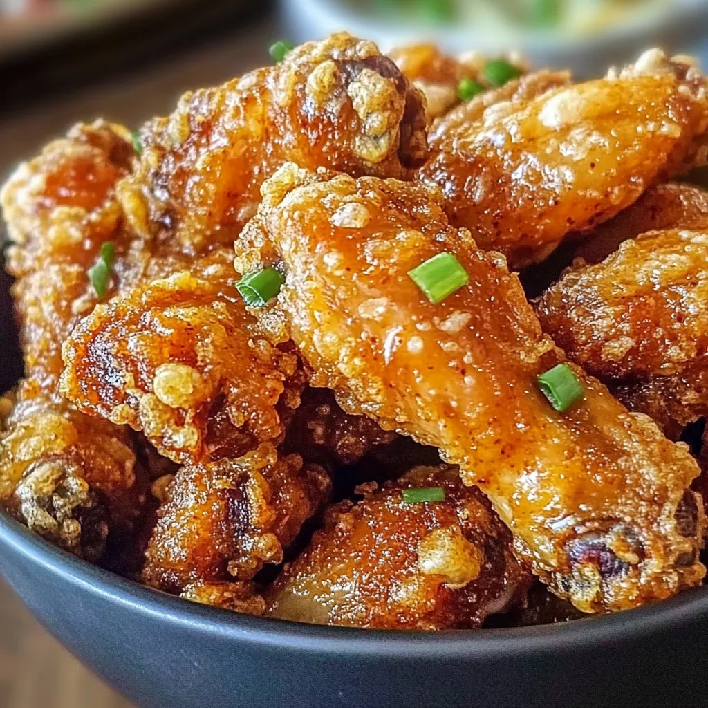 A bowl of fried chicken with green onions.