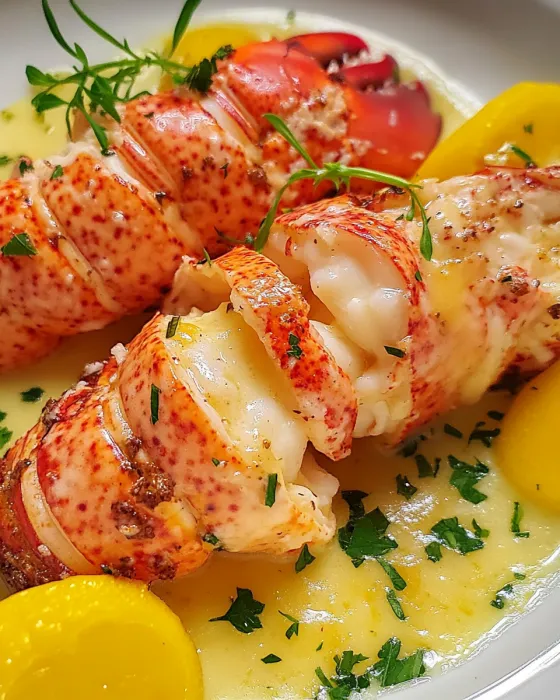 A plate of lobster and vegetables.