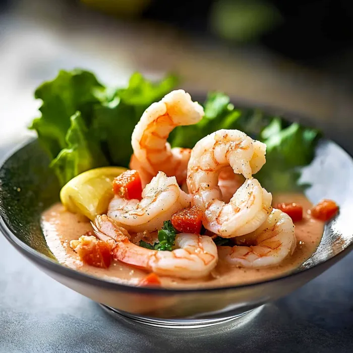 A bowl of shrimp and vegetables.