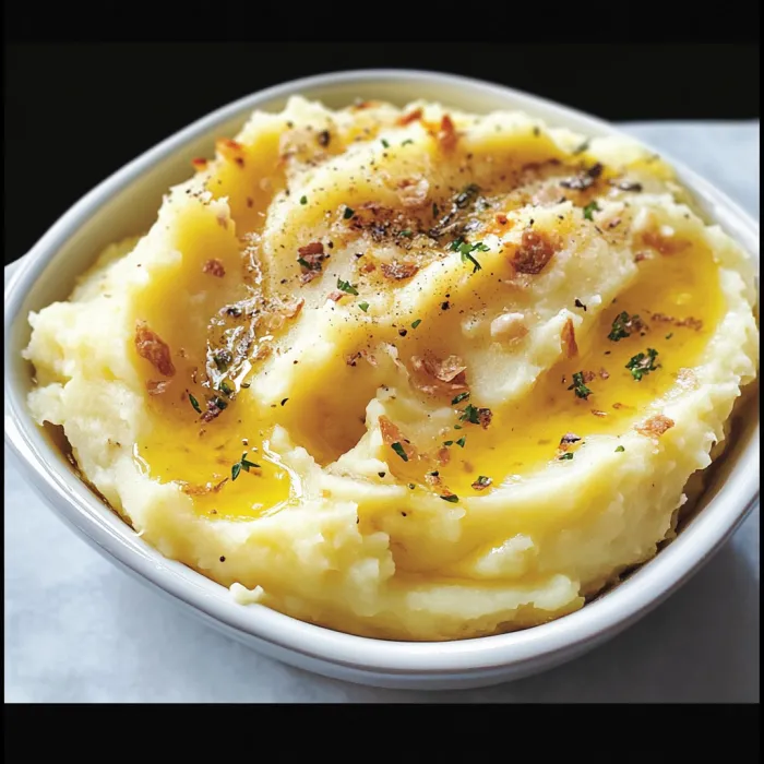 A bowl of mashed potatoes with a sprinkle of cheese.
