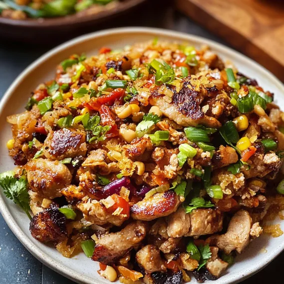 A bowl of food with a variety of ingredients.