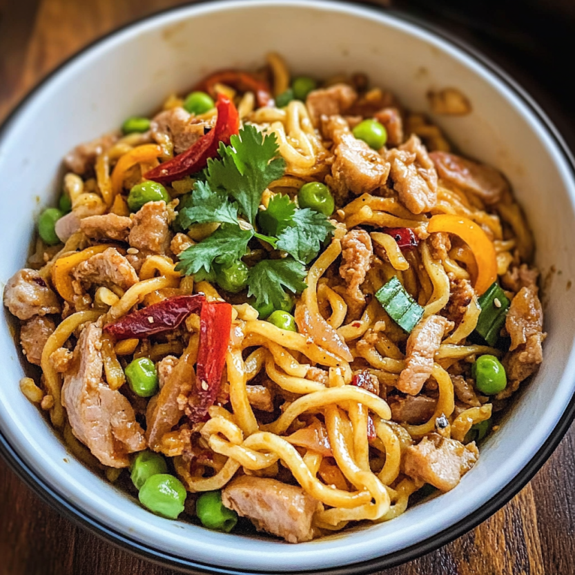 A plate of spicy minced meat spaghetti.