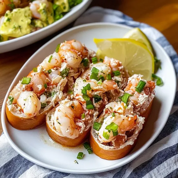 A plate of shrimp with lemon wedges on top.