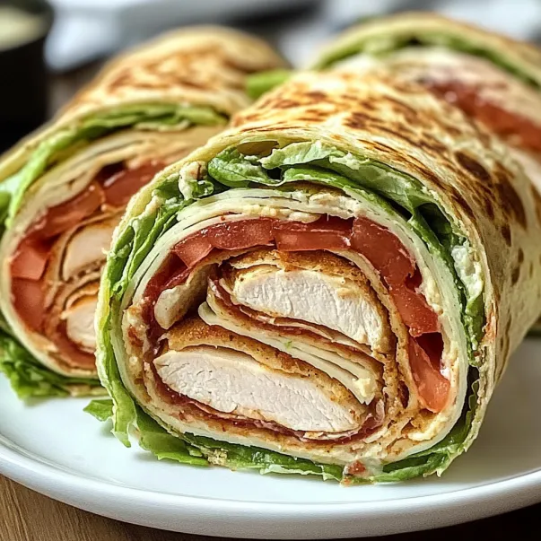 Sandwich filled with turkey, lettuce, and bacon.