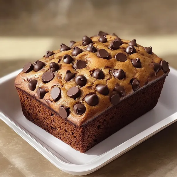 A chocolate chip cake sprinkled with chocolate on its top.