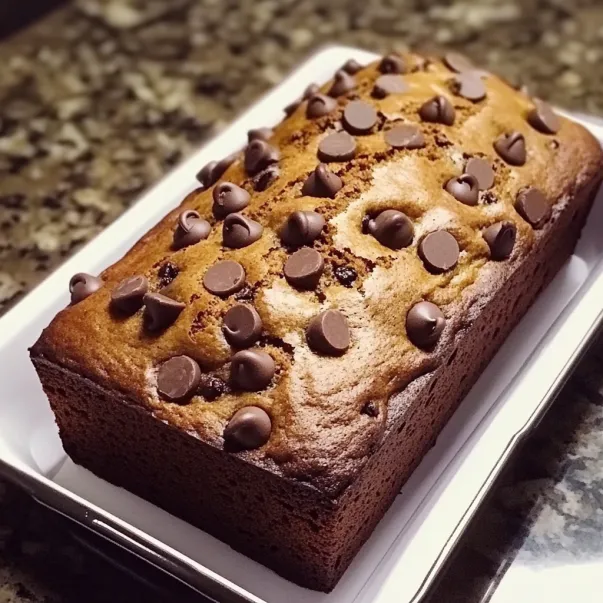 Chocolate loaf topped with plenty of chocolate chips.