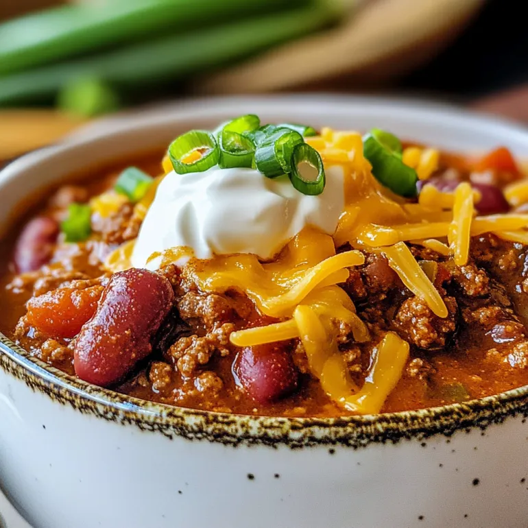 A bowl of chili with cheese and green onions.