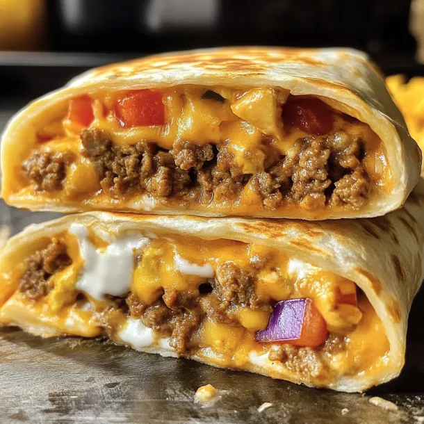 Burrito with cheesy beef inside.
