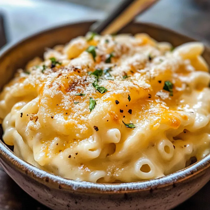 A bowl stuffed with mac and cheese, spoon ready to dig in.
