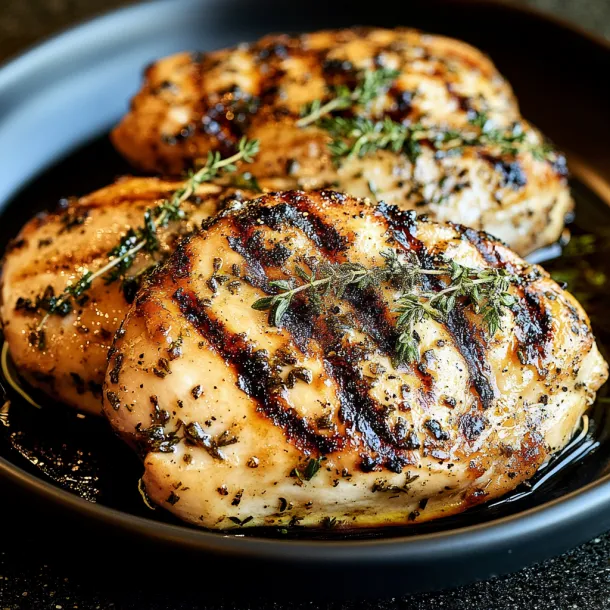 Chicken topped with herbs, ready to eat.