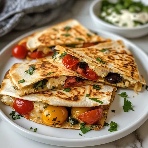 Sandwich-style wedges on a dish with a dip on the side.
