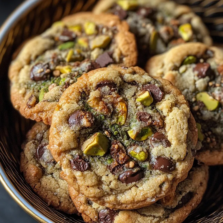 A bowl jam-packed with pistachio cream and chocolate chip cookies.