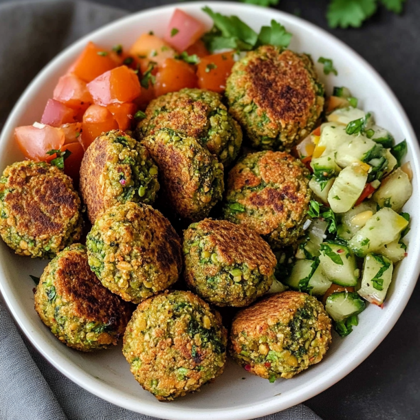 A plate with falafels and fresh veggies.