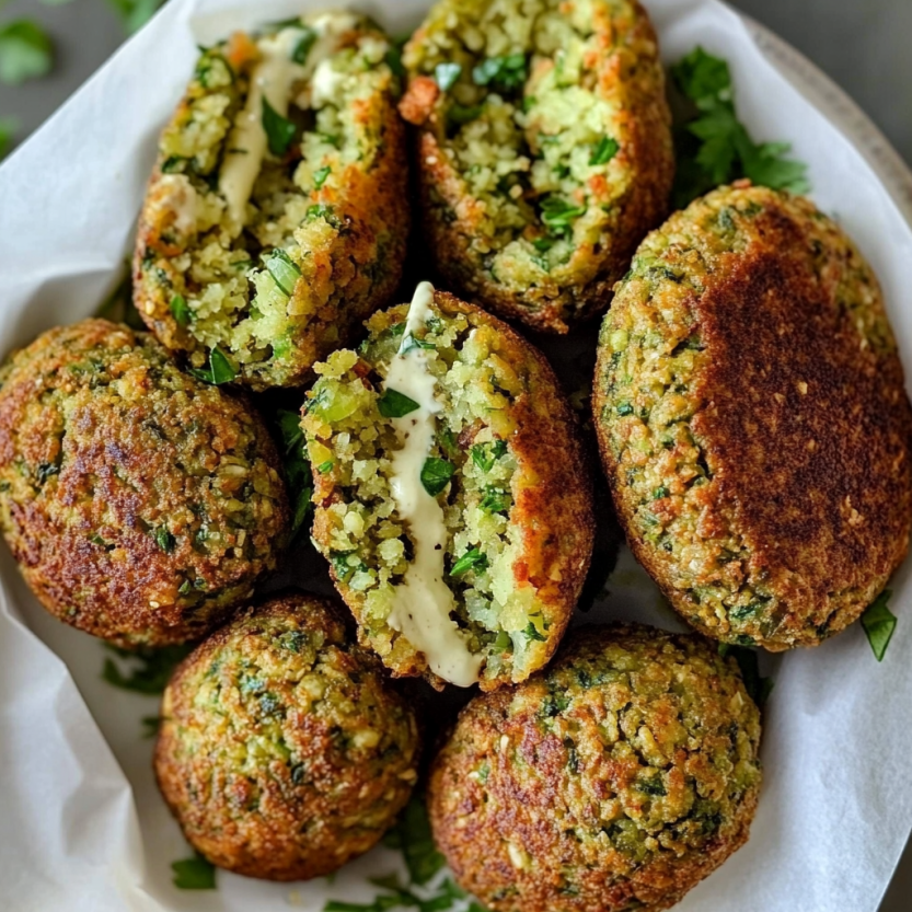 A stack of fried falafel in a dish.