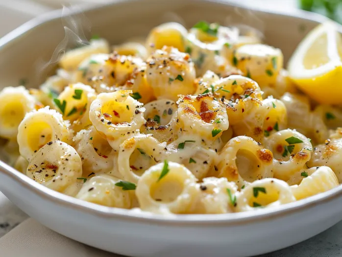 A bowl of garlic butter pasta.