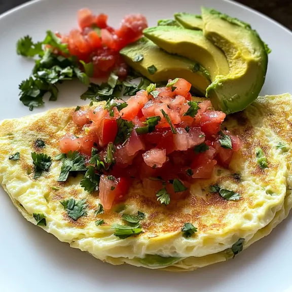 Eggs plated with avocado and juicy tomatoes.
