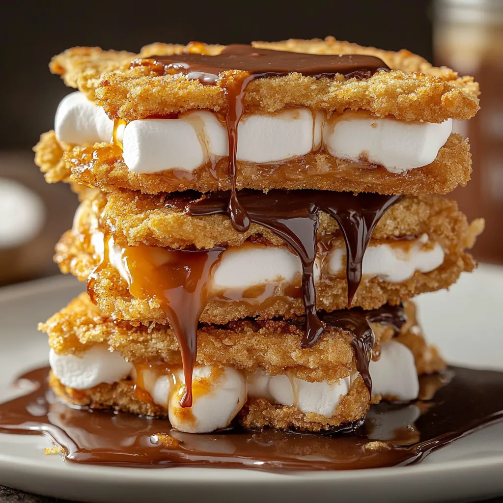 A stack of deep fried s'mores.