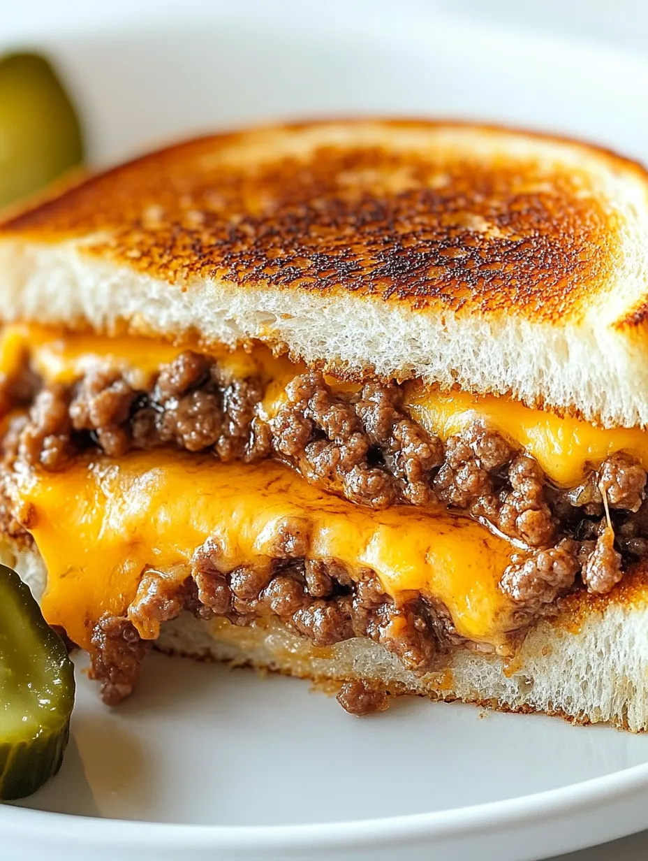 A grilled cheese patty melt with meat and cheese.