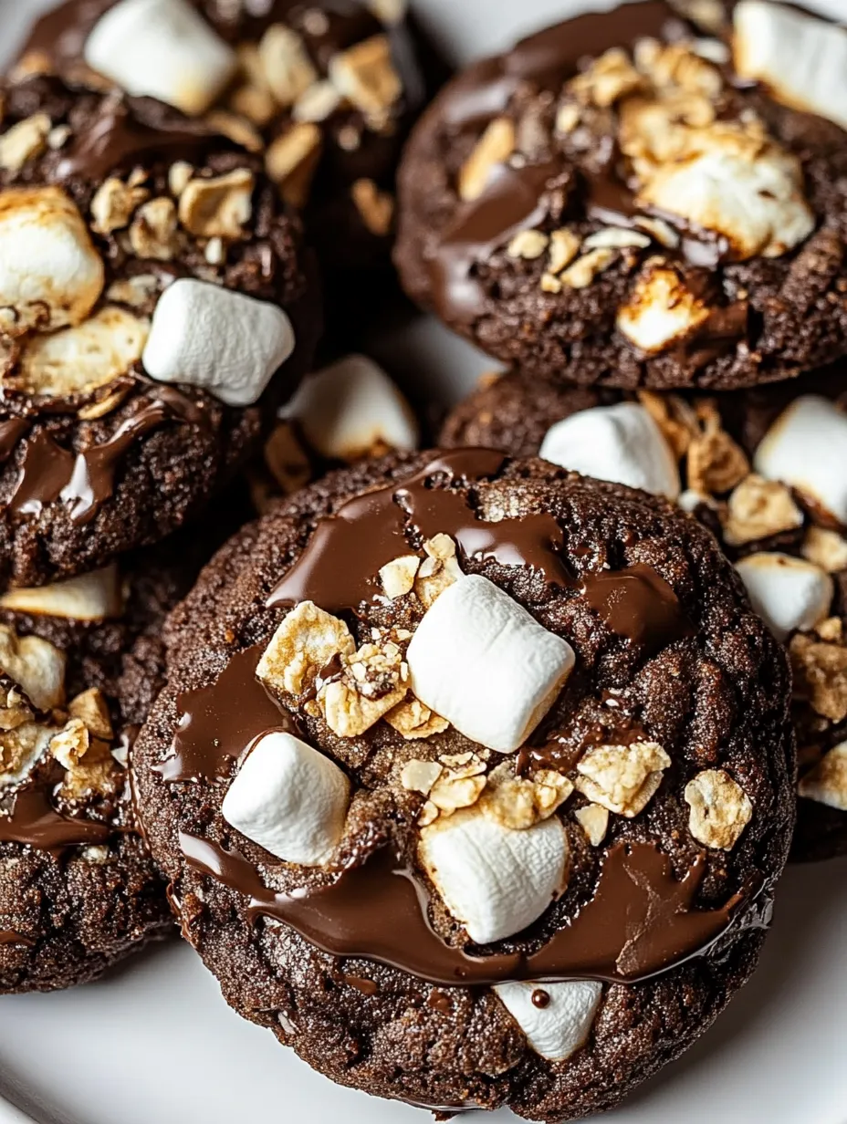 A close up of a chocolate cookie with marshmallows on top.