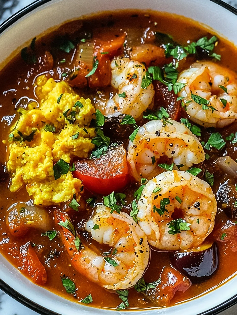 A bowl of Creole Tomato and Shrimp Stew.