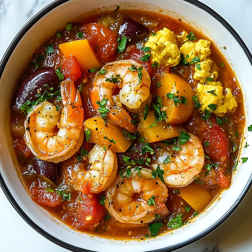 A bowl of Creole Tomato and Shrimp Stew.