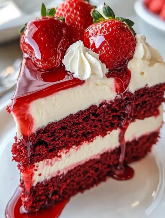 A slice of red velvet cheesecake.