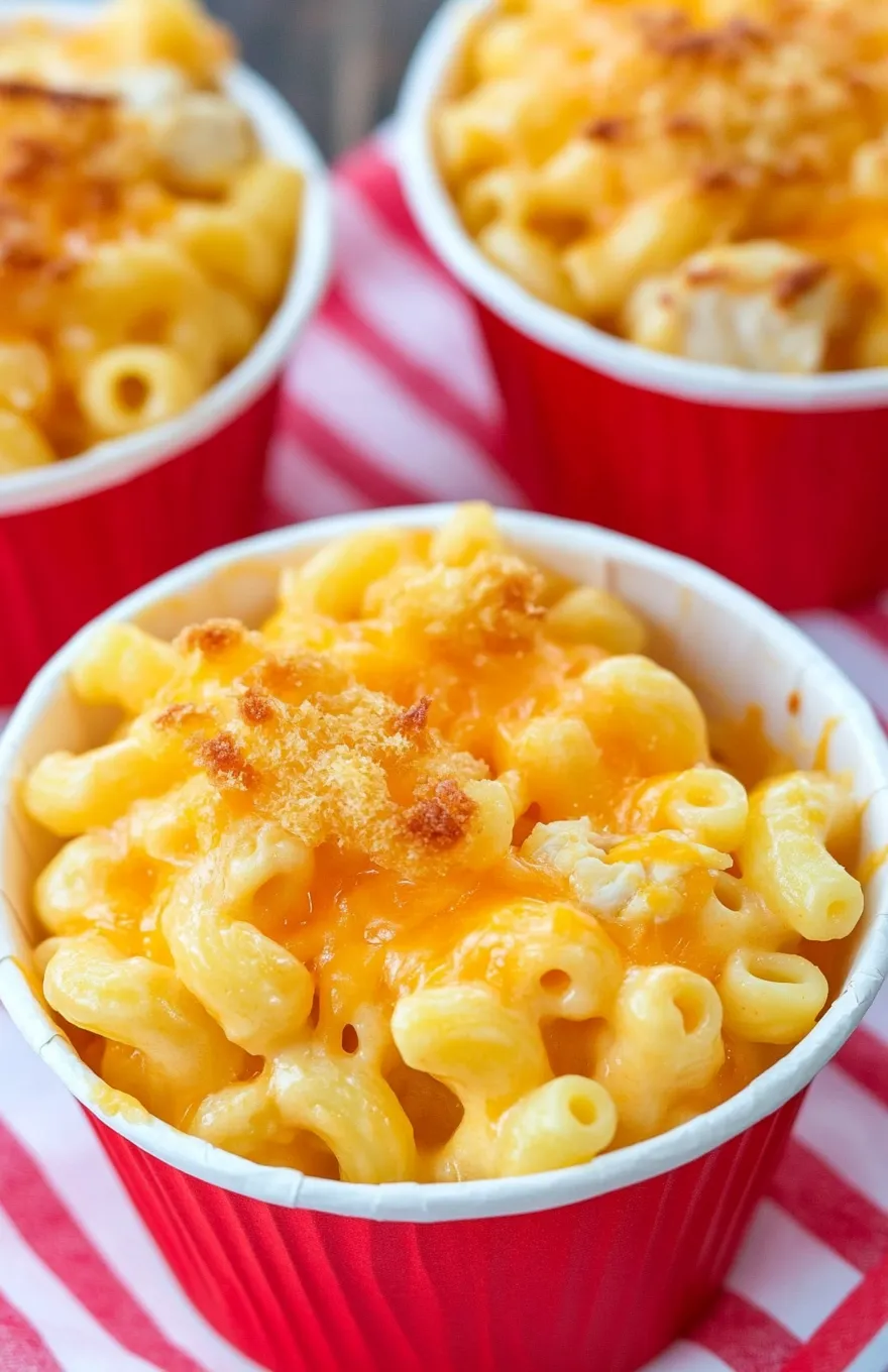 A cup of mac and cheese with a baked crust.