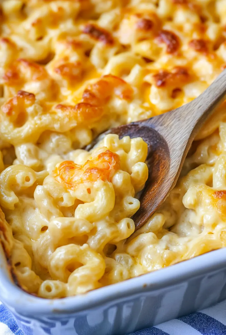 A close up of a delicious mac and cheese dish.