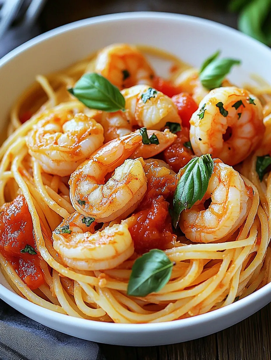 A bowl of spaghetti with shrimp and cream sauce.