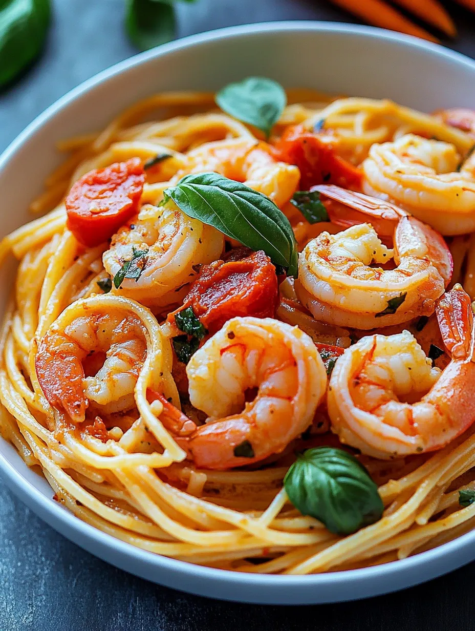 A bowl of spaghetti with shrimp and cream sauce.