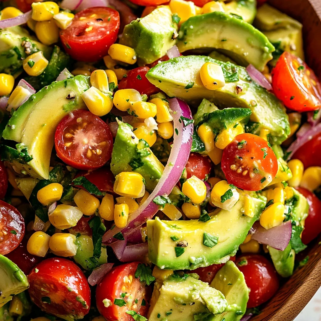 A bowl of avocado, tomato, and corn salad.