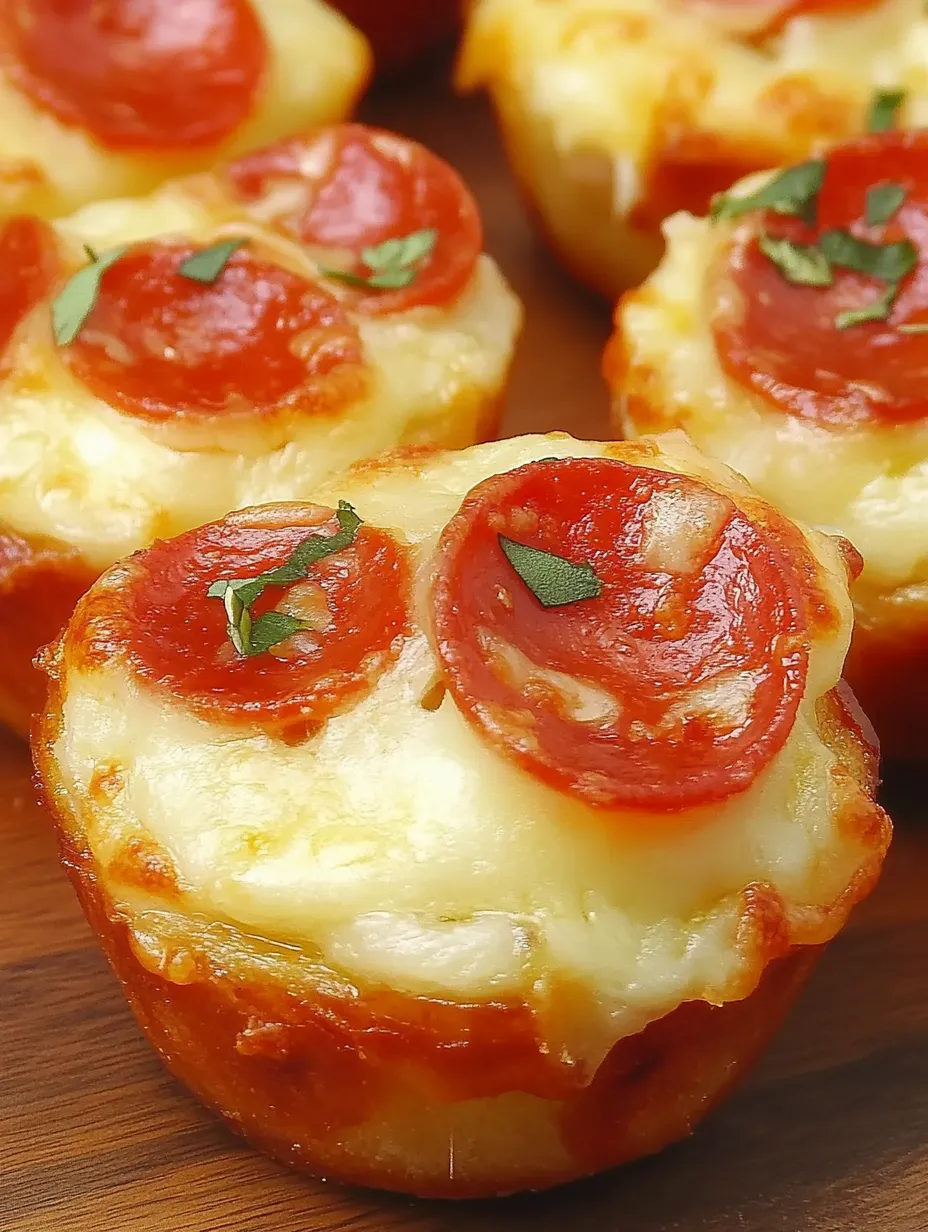 Two pizza cupcakes with tomato sauce and cheese.