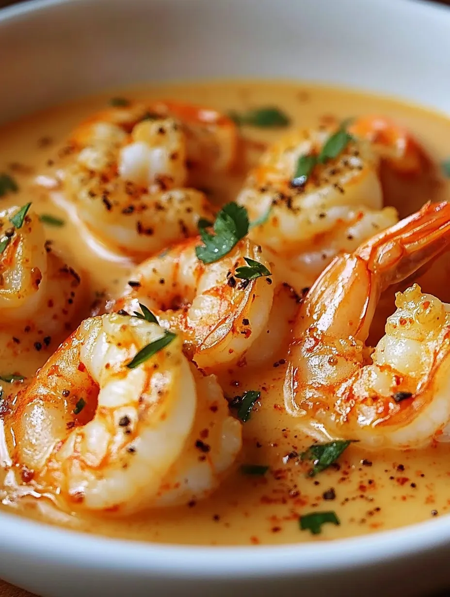 A bowl of shrimp in a creamy sauce.