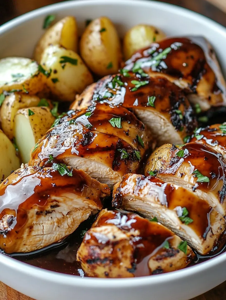A plate of BBQ chicken and potatoes.
