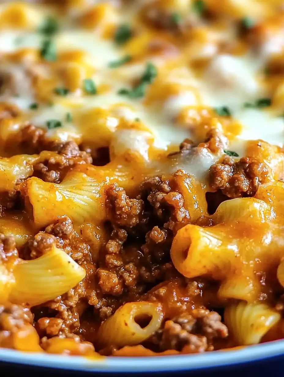 A sloppy joe casserole with pasta and cheese.