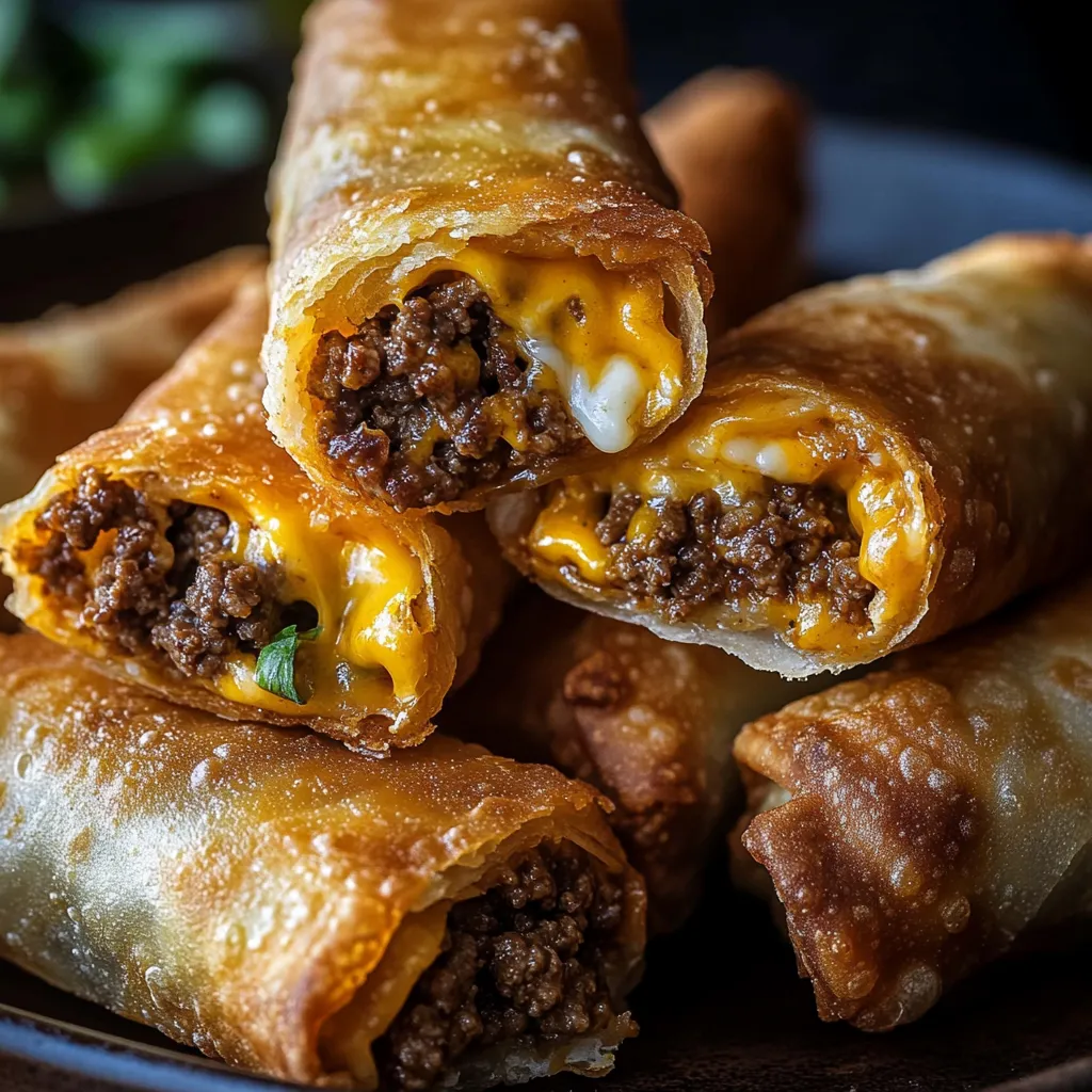 Cheeseburger Egg Rolls on a plate.
