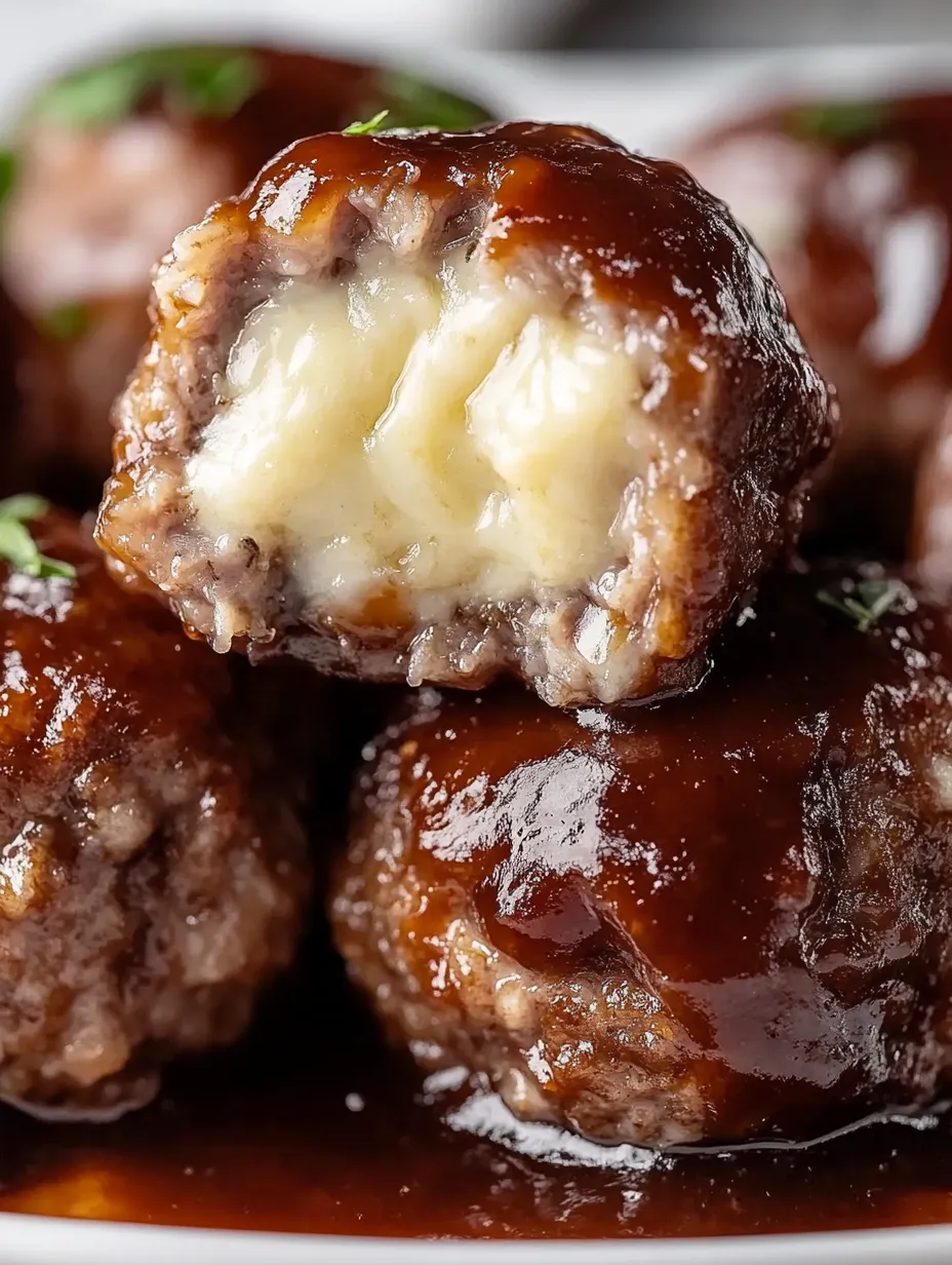 A close up of smoked cheese stuffed meatballs.