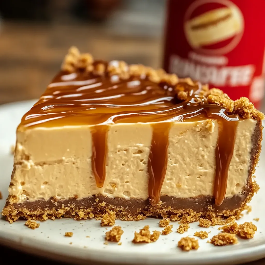 A slice of Biscoff cheesecake on a plate.