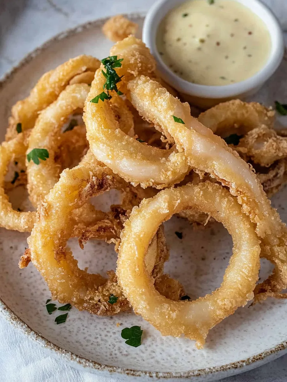 A plate of crispy fried calamari.