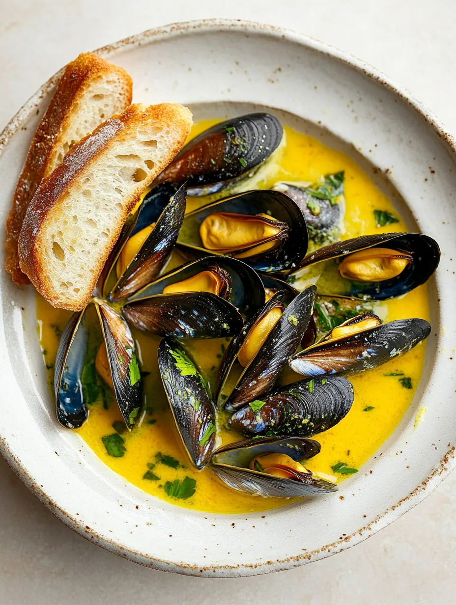 A plate of mussels in a white wine butter sauce.